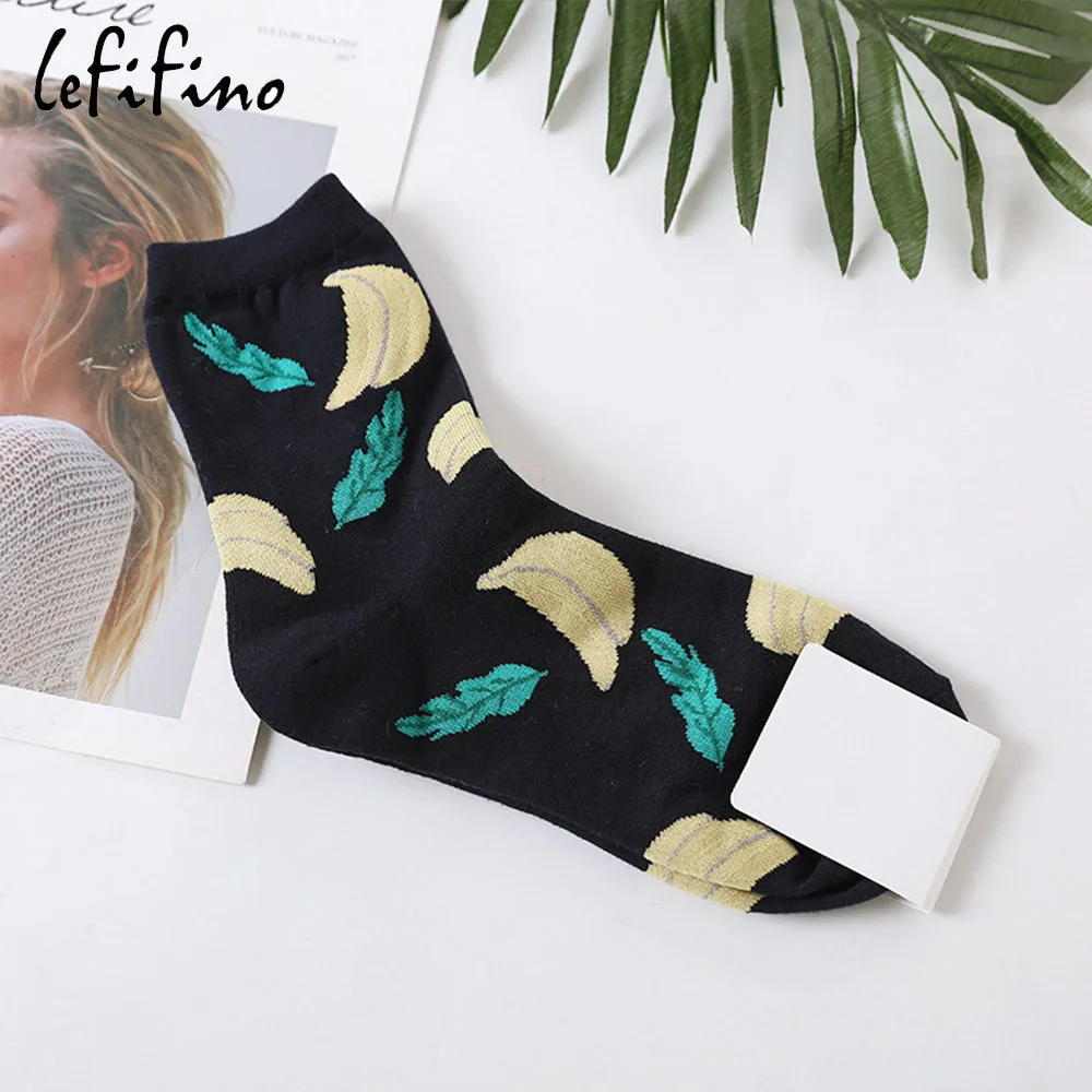 Женские милые носки с тропическими растениями, пальмовыми листьями, лист подорожника японского банана, лисы, фламинго, черники, забавные носки для девочек, Le66440 - Цвет: 3