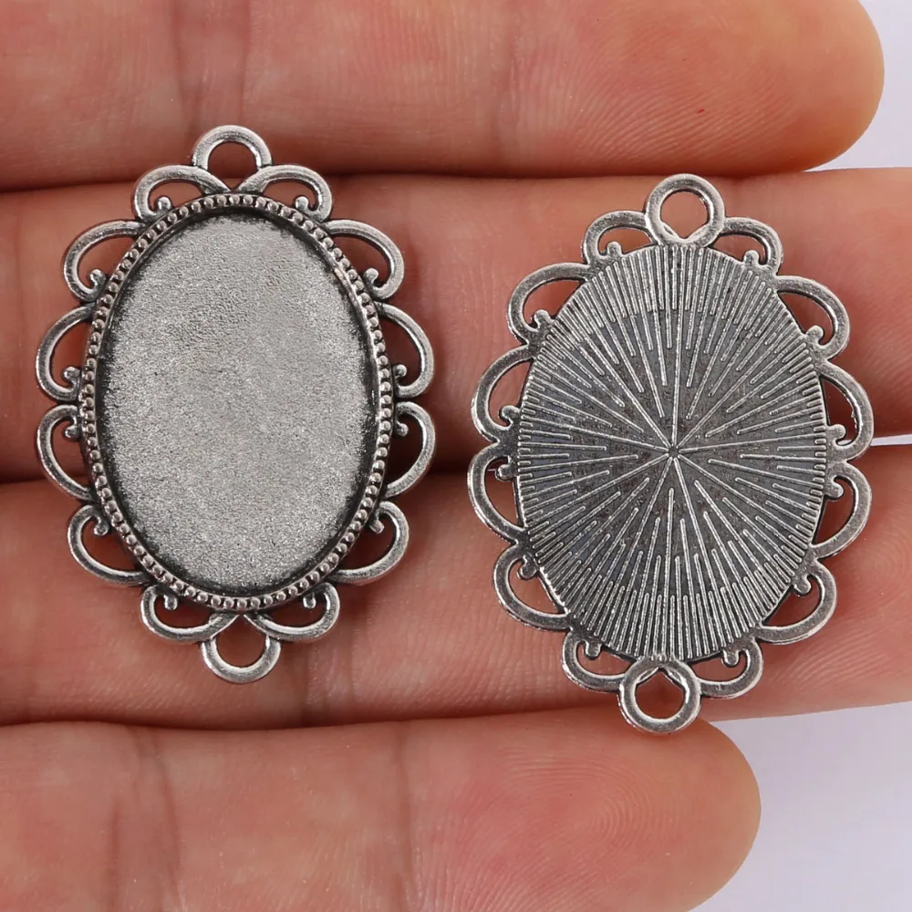 3Pcs 36x26mm silver plated necklace pendant setting