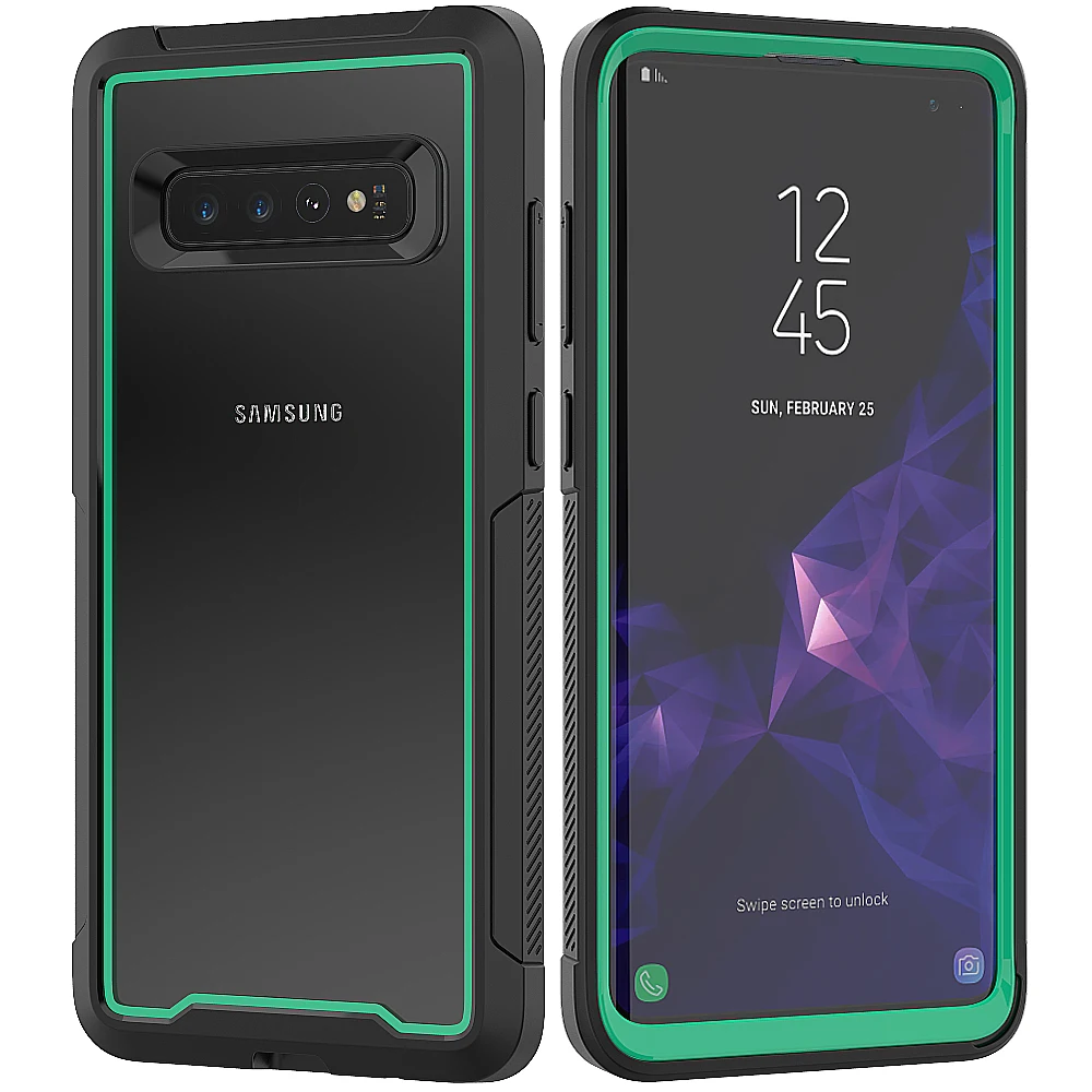 Full-Body Hybrid Bumper Cover for Samsung Galaxy S10 Plus S10E Rugged Clear Case Support Wireless Charging |