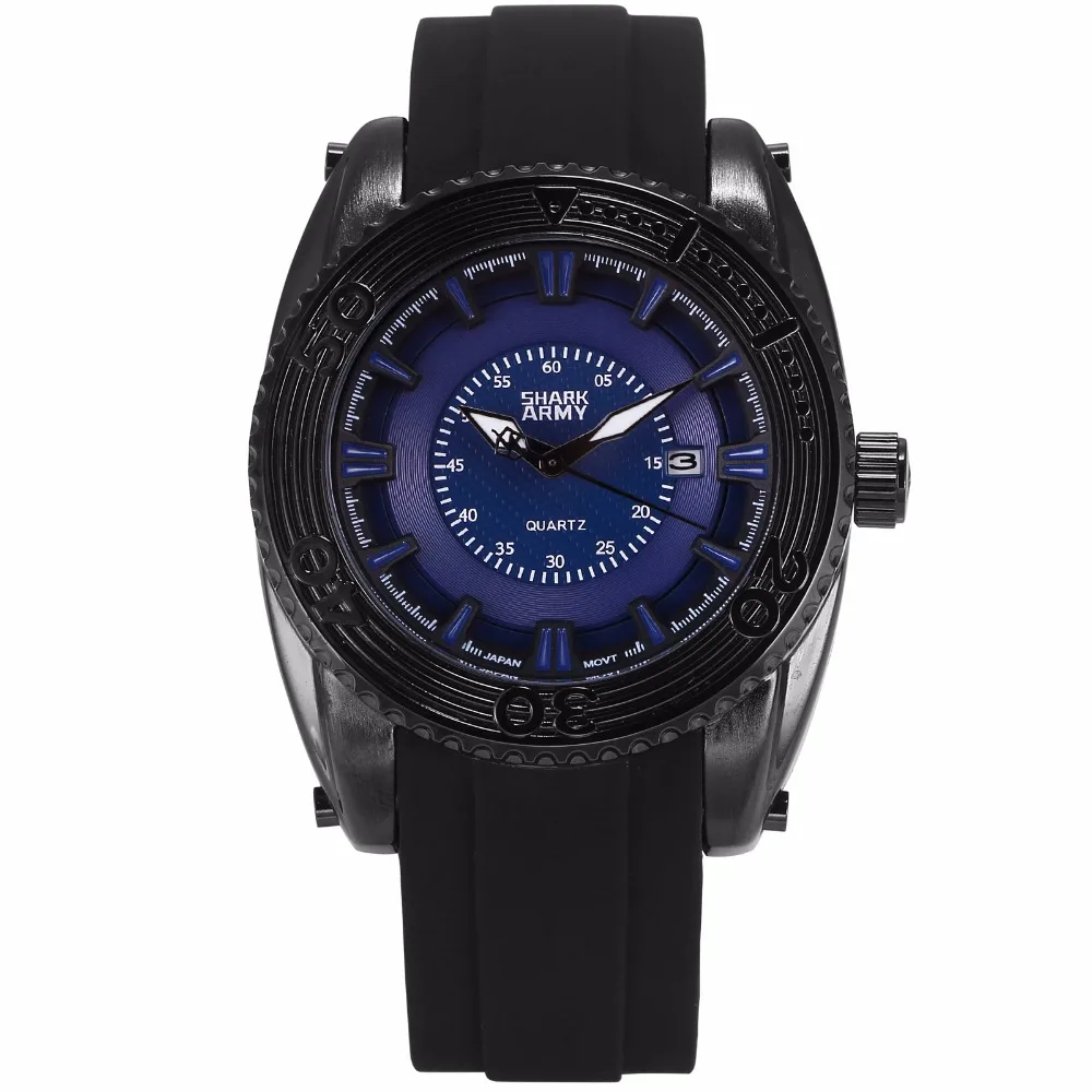 

SHARK ARMY Blue Black Saatler Auto Date Dial Electroplate Case Rubber Band Men Quartz Wrist Watch Relogio Masculino / SAW208