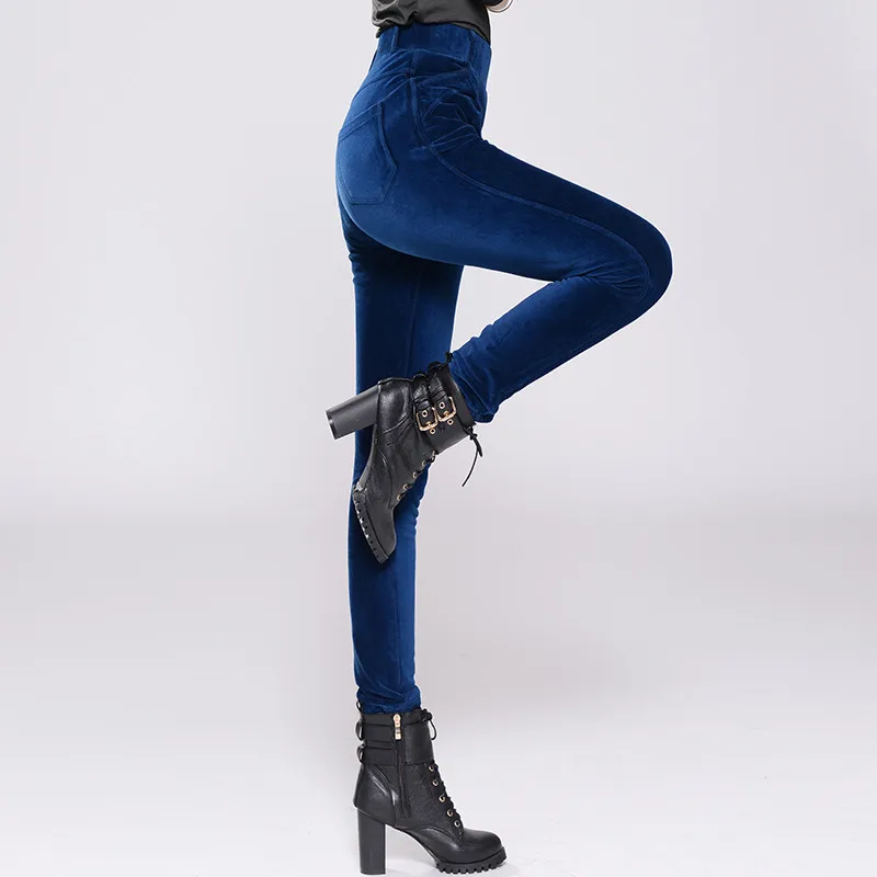 dark blue 02 Осень зима прямые женские штаны с высокой талией бархатные брюки плюс размер 5Xl вельветовые эластичные 5 цветов женские брюки A4037 - Цвет: dark blue 02