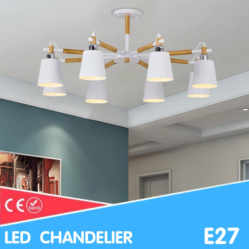 

Nordic Chandeliers LED BULB E27 AC 110V 220V color chandelier lighting for Living room dining room Hanging lamp Wooden Lustre