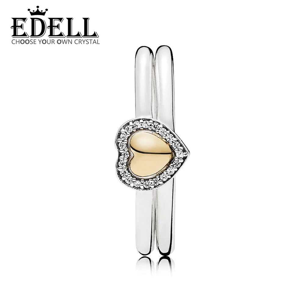 

EDELL100% 925 Sterling Silver 1:1 RAU0318 Heart of Gold Puzzle Ring Gift Set Quality Women Fashion Jewelry Gift Surprise