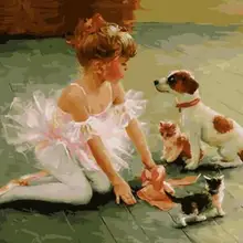 21077 девушка с щенками и котятами-краска по комплекты номеров для взрослых DIY