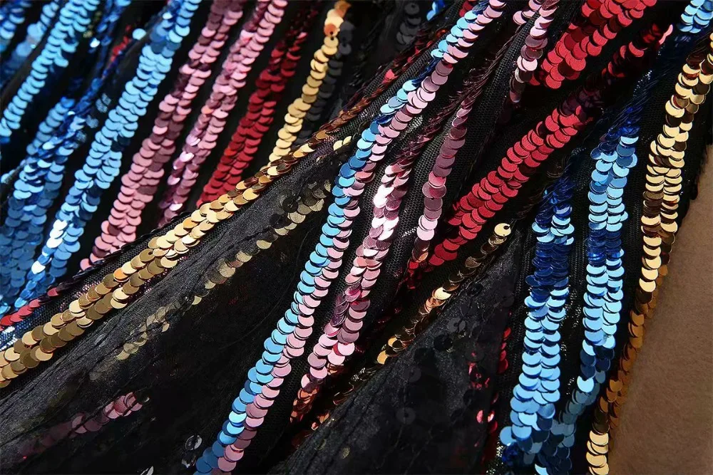 Европейский стиль Осенняя Женская подиумная одежда с длинным рукавом модное лоскутное Сетчатое платье ленты в стиле ампир элегантное платье с блестками