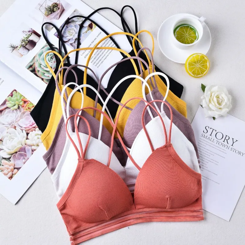 

Sport French Triangle Cup Thin Shoulder Strap Beauty Back Tube Top Sexy Bra Bra Solid Color Thread Camisole
