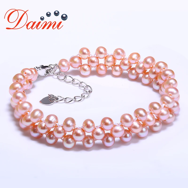 

DAIMI 4-5mm Freshwater Pearl Bracelet White Pink Tricyclic Bracelet Unique Bracelet