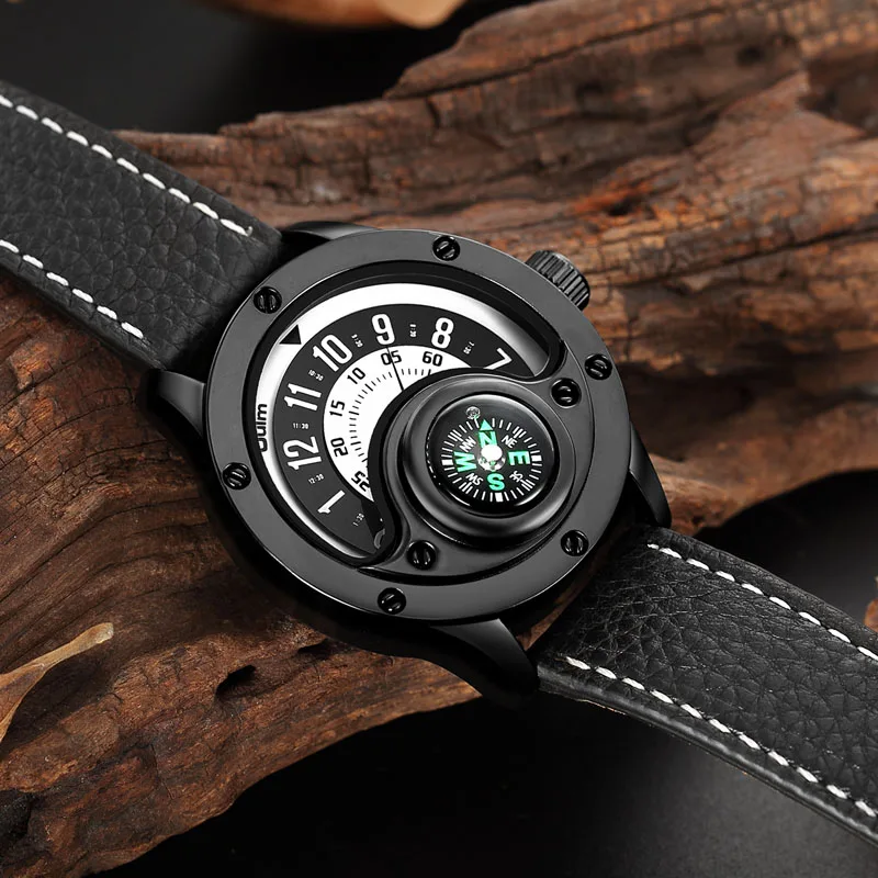 Fashion Men Watches Unique Creative Turntable Dial Compass Watch Male Clock Leather Strap Quartz Wrist Watches Relogio Masculino