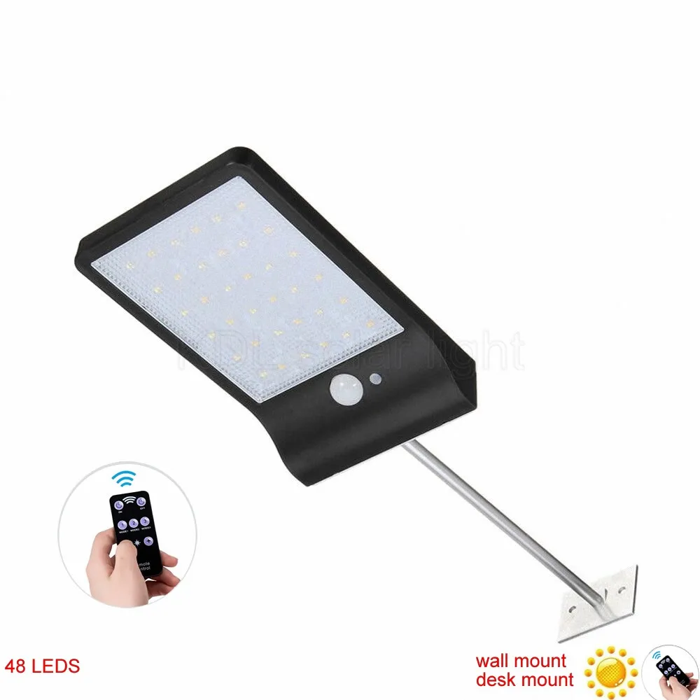 

48 LED Solar Light Three Modes Black White Waterproof Outdoor Garden Fence Lamp With bracket remote cont gear lock spot l