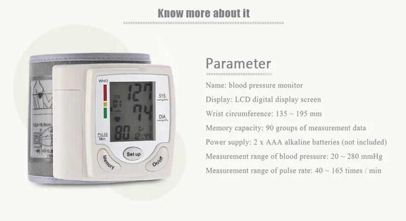 Monitor de Pressão Medidor de Pulso Digital Automático Pulso Manguito Arterial Braço Medidor Sphygmomanômetro Batimento Cardíaco Display Lcd 7 Digital automático pulso manguito monitor de pressão