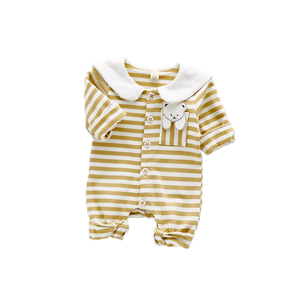 

Baby Boys Girls Romper Stripes Long Sleeves Cartoon Tiger Collar Bear on Pocket