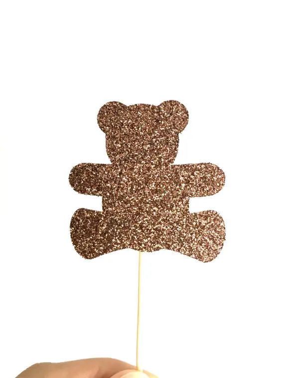 Gold glitter bear Cupcake Toppers wedding food toothpicks princess girl
