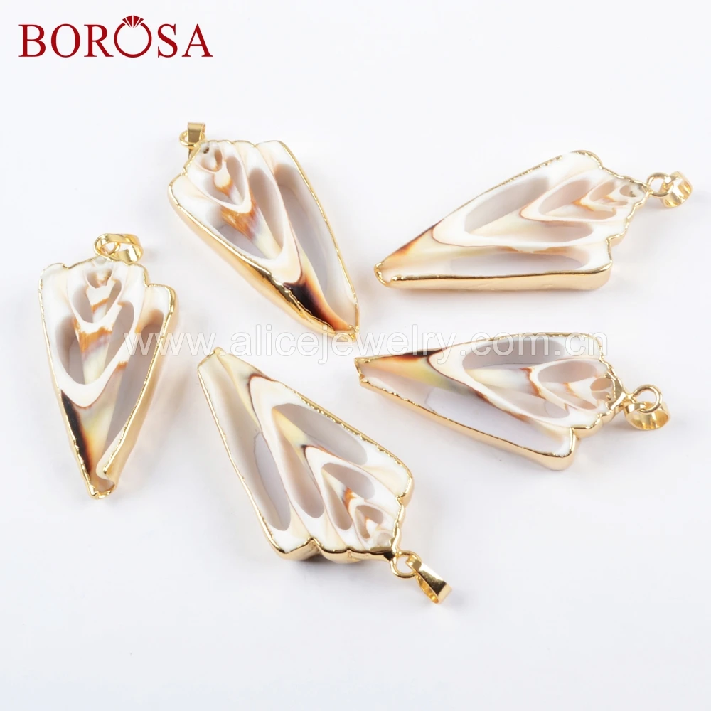 BOROSA 10 шт оптом натуральный оболочки ломтик золотые края Подвески Jewelry Geniue Shell кулон бисер для Цепочки и ожерелья для Для женщин G1667