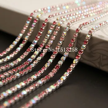 

10yards more size Mei red light pink white AB color Round Cup Chain Rhinestone Silver Base Sparse Claw For Necklaces Accessories