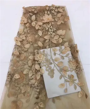 

Gold3d Lace Fabric African French beads Lace Fabric High Quality sequins Embroidery Wedding Nigerian Lace Fabric For 5yards