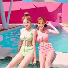 Женские Купальники, корейские Купальники, виндсерфинг, для женщин, Двухсекционный купальник, бикини, сексуальный, для девушек, ремень, бант, высокая талия, Раздельный