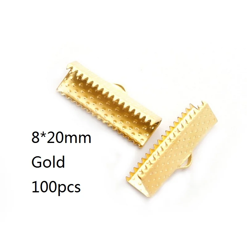 

8*20mm 100pcs Cord Crimp End Caps Buckle Tips for Necklace Bracelet Ropes Cords Connectors Clasp to DIY Jewelry Findings