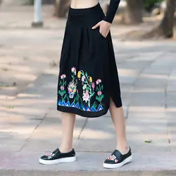 KYQIAO Женщины Этническая юбка Женский Осень-весна Мексика Стиль оригинальные дизайнерские черный красный цветочной вышивкой юбка миди