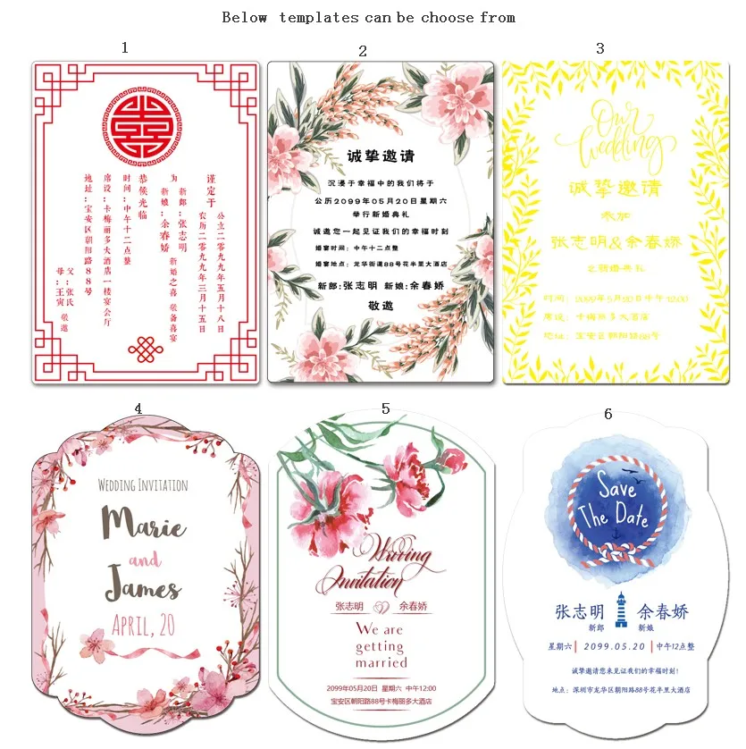 50 шт персонализированные свадебные услуги приглашения на день рождения карты акриловые визитки логотип золотыми буквами - Цвет: 6 types can choose