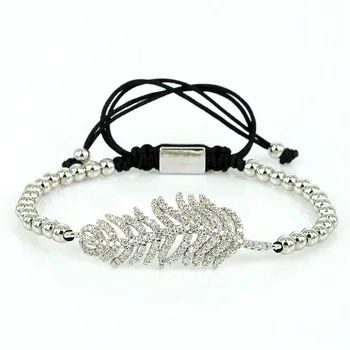 

Anil Arjandas CZ Bracelets for Women Macrame Braiding Cord 24k Metal Plated Beads Leaf Shape Clear Crystal CZ Bracelets