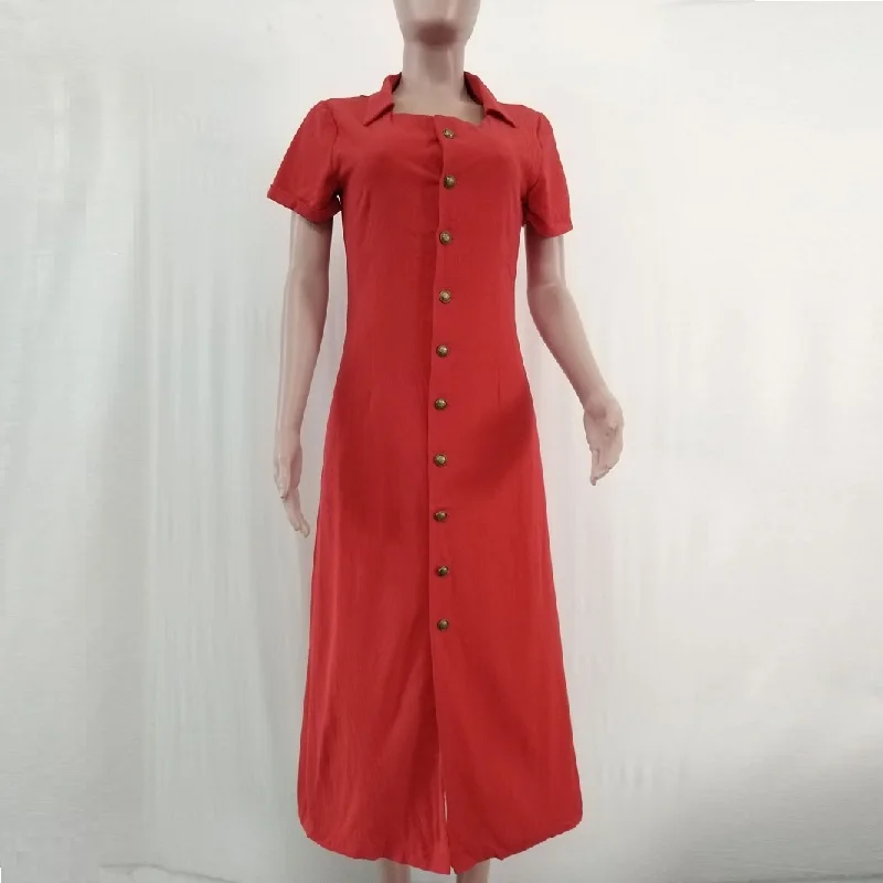 Plus Size New Summer Dress Fashion Casual Women's Clothing Dress Back Slit Button Short Sleeve Long Dress Large Size 5XL Dresses