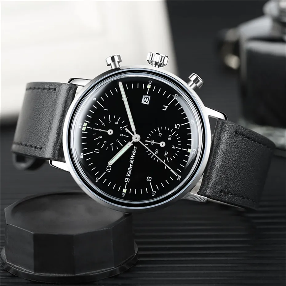 Business Classic Calendar Genuine Leather Band Strap Men Chronograph Date Display Brief Paragraph Wrist Watch (6)