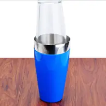 Кухонная барная посуда барные инструменты из нержавеющей стали с голубым резиновым покрытием стеклянный Американский шейкер бостонские шейкеры