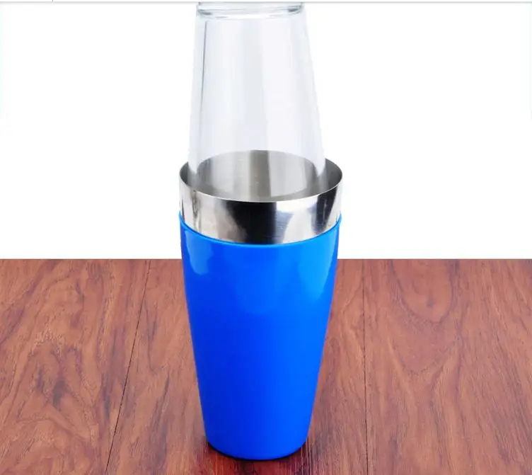 Kitchen Barware Bar Tools Stainless steel Blue rubber coated glass American cocktail shaker