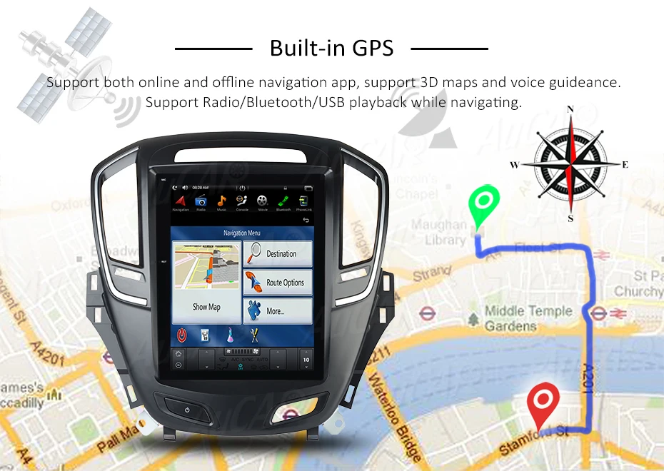 Perfect Android 7.1 10.4" Tesla Style for Opel Insignia Buick Regal 2014 - Car GPS Mulltimedia Bluetooth Radio WIFI 4G Vertical Stereo 16