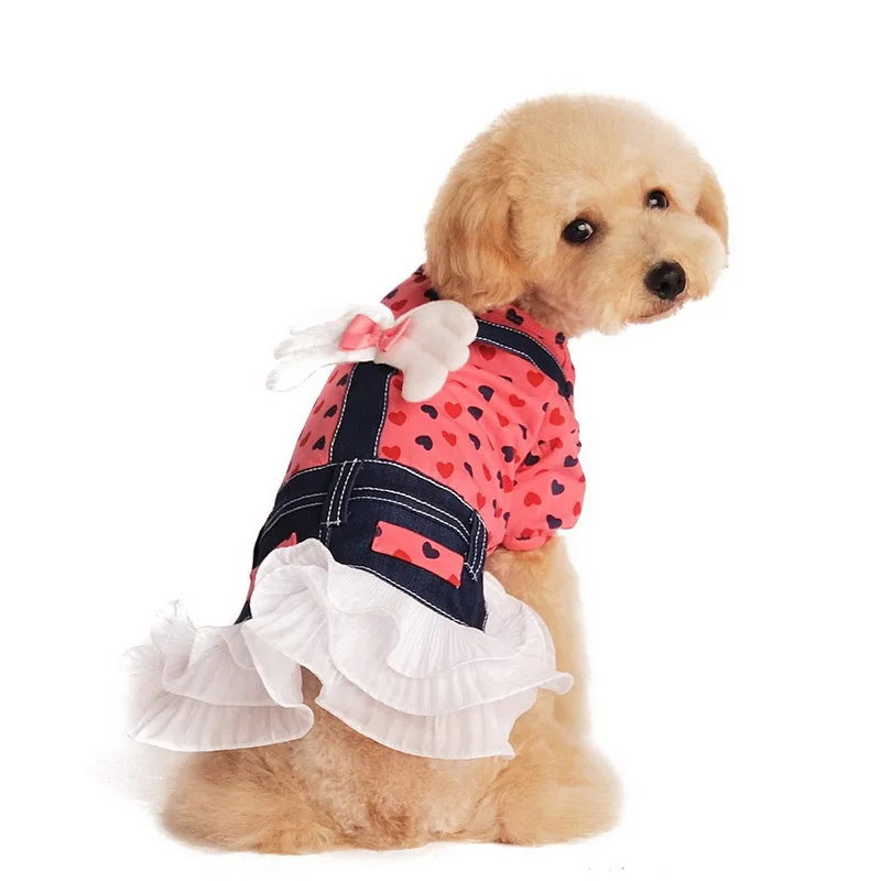 Dog Jean Dress Pet Clothes Princess Puff Dress Dog Denim Suspender