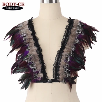 

Goth Steampunk Feather Epaulettes Bondage Shoulder Crop Tops Harness bra Sexy Lingerie BurningMan Festival Rave Wear Angel Wings