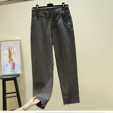 Новые популярные ретро джинсы весенние модные женские брюки повседневные Простые с высокой талией сексуальные широкие свободные прямые женские джинсы с кисточками
