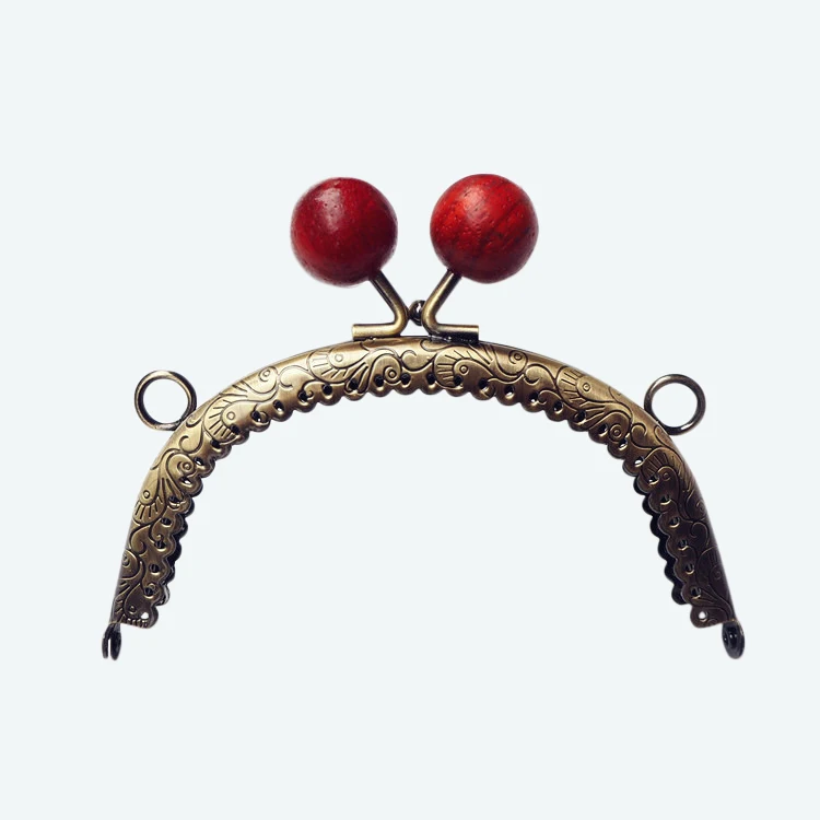 3pcs/lot 12.5cm Vintage Metal Purse Frame Wooden Beads Antique Bronze Clasp Handle DIY Handmade Bag Accessories