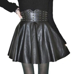 Women Skirt Sexy Fashion PU Leather High Waisted Skirts Womens Rivet Pleated A-line Mini Skirt Plus Size Women Clothing Women Skirt Sexy Fashion PU Leather High Waisted Skirts Womens Rivet Pleated A-line Mini Skirt Plus Size Women Clothing