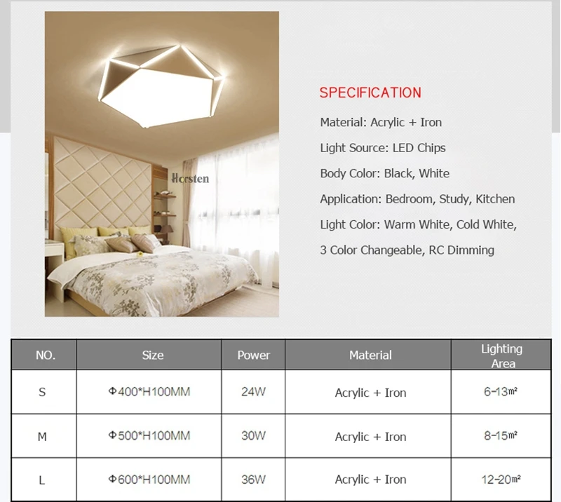 Horsten Geometric Design Ceiling Lights Lamps With Remote Control Indoor Lighting For Bedroom Living Room 6-20 Square Meters (14)
