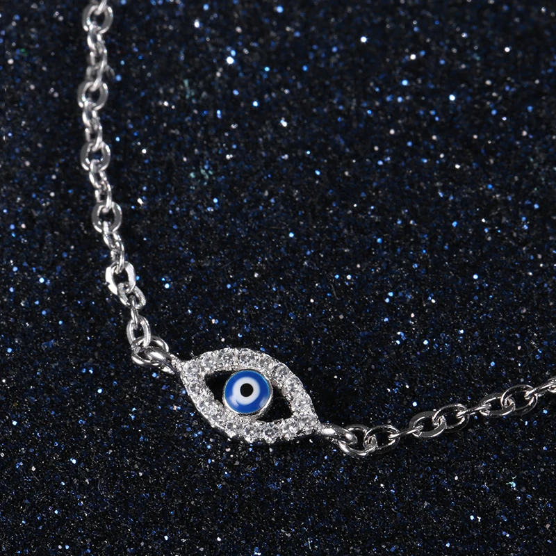 ELESHE Brand Link Chain Clear CZ Bracelet 925 Sterling Silver Blue Lucky Eye Crystal Charm Bracelet for Women Pulseira Jewelry