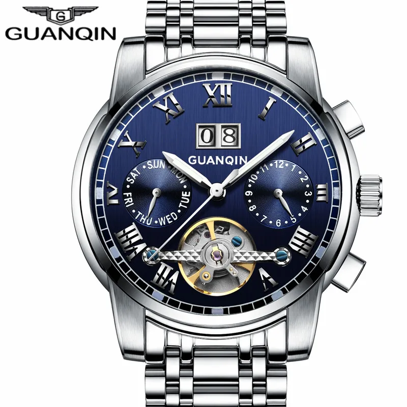 

Top Brand GUANQIN Watches Men Business Luxury Sport Automatic Date Mechanical Steel Watch Luminous Mens Tourbillon Wristwatch