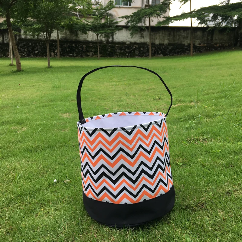 

Wholesale Trick or Treat Multi Chevron Halloween Bucket ,Orange And Black Stripes Candy Halloween Basket DOM109610