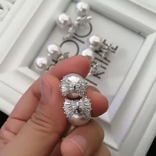 Mimiyagu Корейский простой кубический циркон двухсторонние жемчужные серьги для женщин hiqh качество Серьги кубические