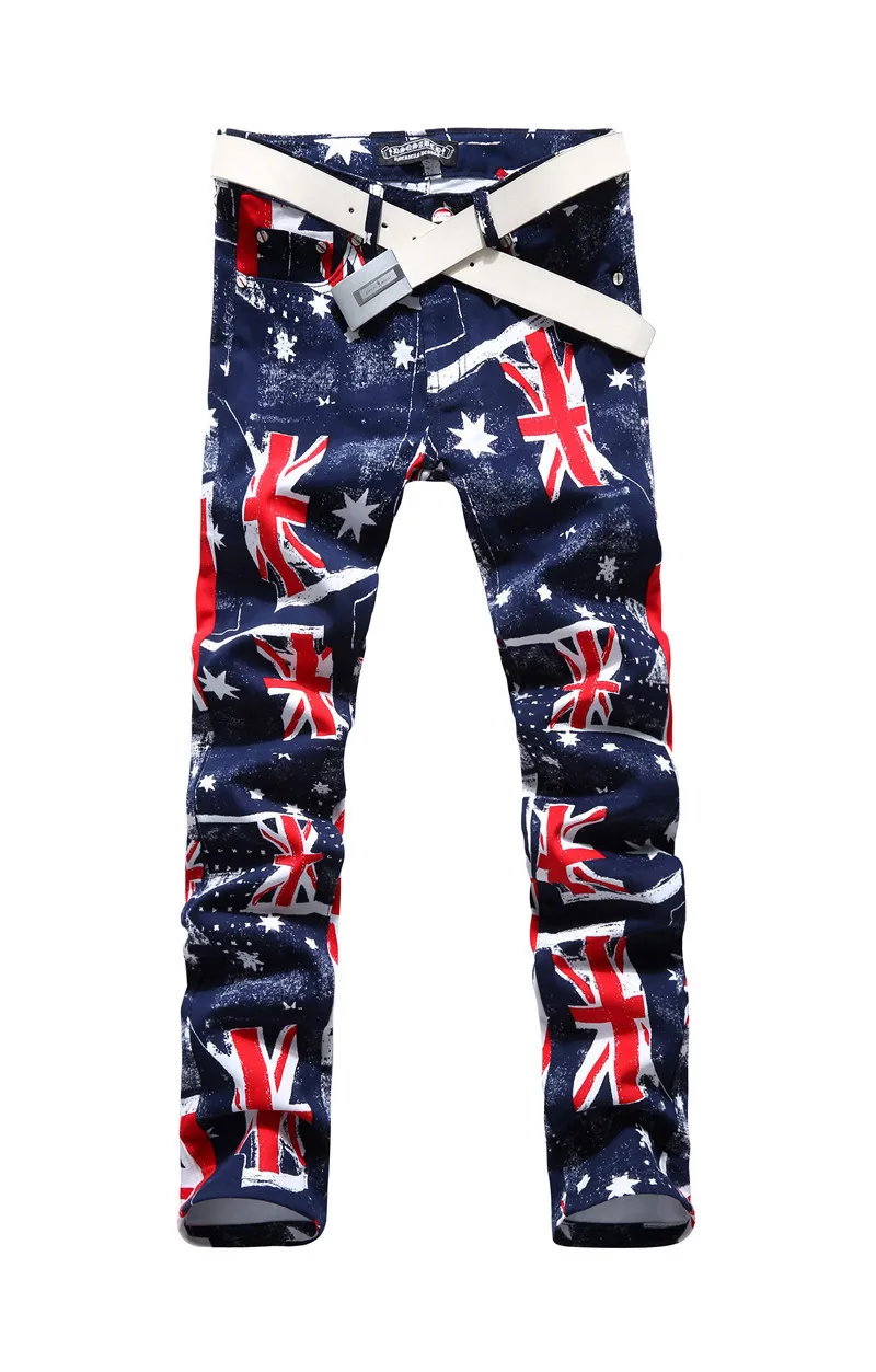 2015 Men British flag printing jeans fashion and personality, cultivate