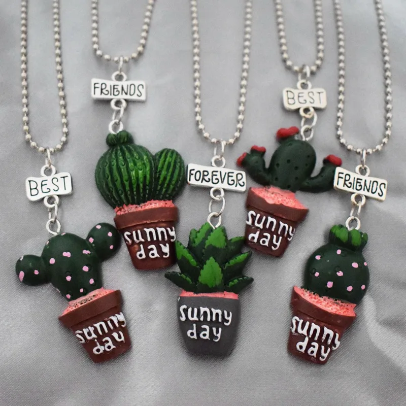 

Resin Simulated Cactus Plants bff Pendant Necklace Children Best Friends Forever 5 Girls Boys Friendship Jewelry Birthday Gift