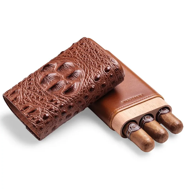 

New arrival Crocodile pattern leather Cigar pouch(hold 3 pcs) Cigar Humidor box Cigar case holder Cigar supplier