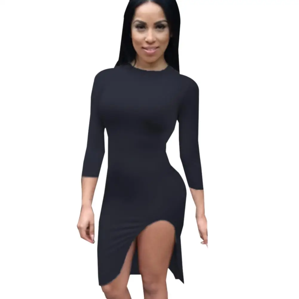 Women High Split Sexy Bodycon Dress Black One Piece Dress Plus Size Sexy Stretch Dress Clubwear