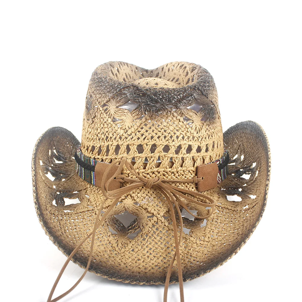 Ретро Женская и мужская соломенная открытая западная ковбойская шляпа Женская Ручная работа Sombrero Hombre пляжная ковбойская джаз шляпа от солнца размер 56-58 см