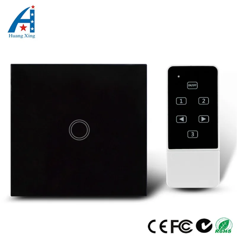 

HUANGXING, UK Standard Touch Screen and Remote Control Light Switch 1Gang1Way, RF 433Mhz , Wall Switch+Gift Remote controller