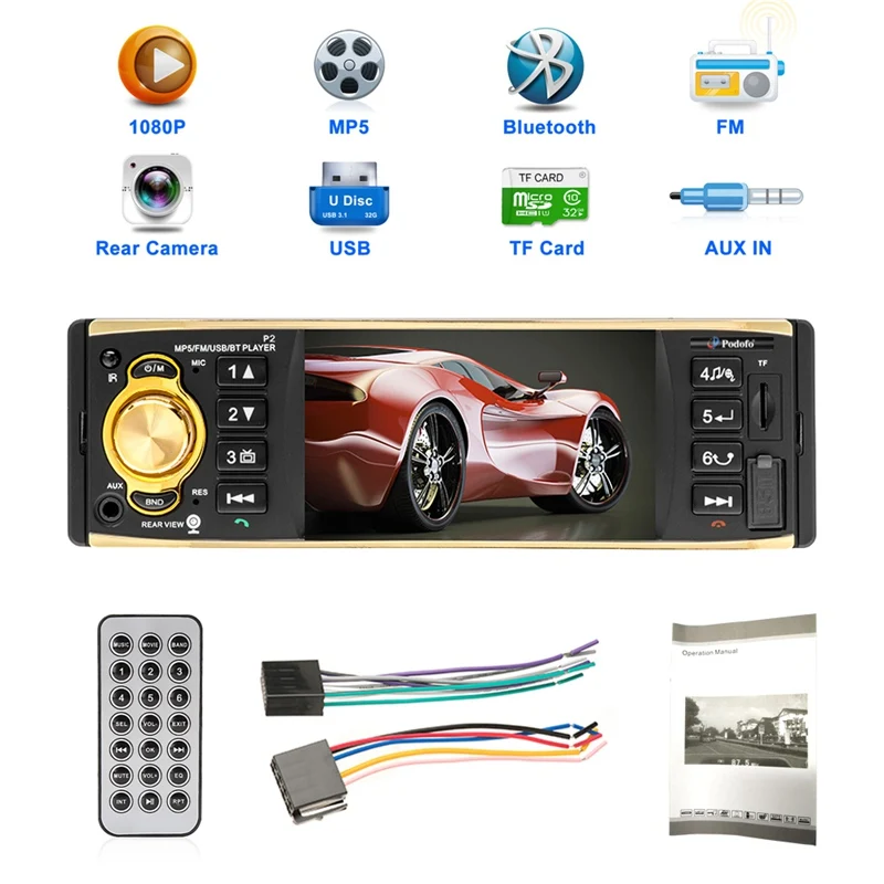 

4.1Inch Bluetooth Car Stereo Audio In-Dash FM Aux Input Receiver SD USB MP5 Radio Player