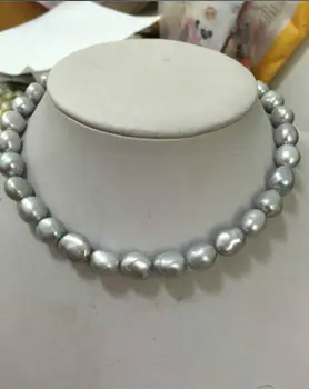 

11-12MM natural south seas silver grey pearl necklace 18''