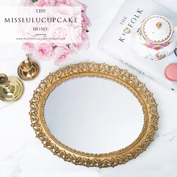 

Retro European mirror fruit tray cake plate dessert table decoration cosmetics jewelry storage tray