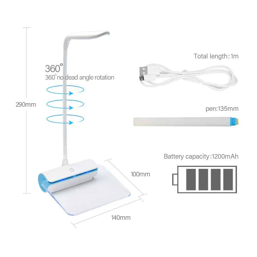 Светодио дный LED Настольная лампа с доски для записей 3 режима яркость USB порты и разъёмы средства ухода век уход лампа для чтения спальня чтения беспр