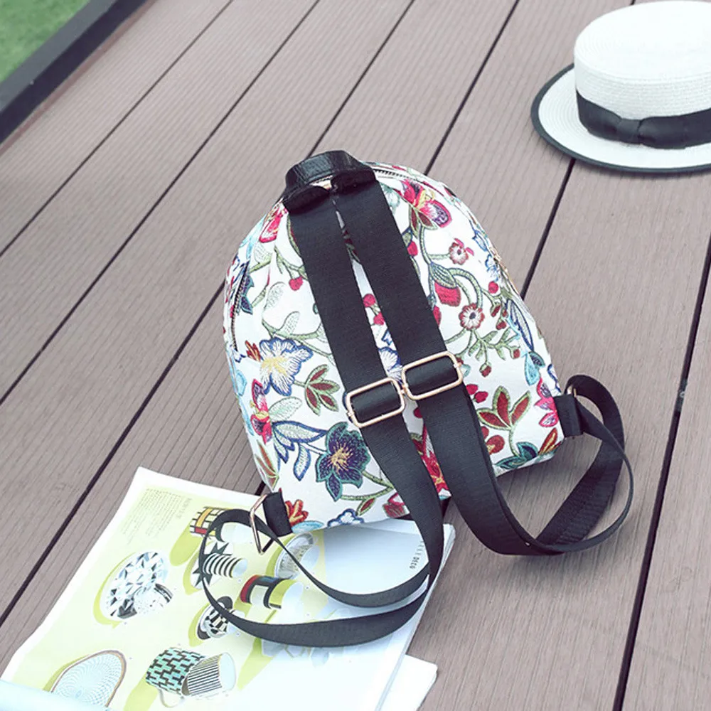 

Fashion Vintage Embroidery Ethnic Canvas Backpack Women Flower Travel BagsShoulder Bags Square Bucket Mochilas De Mujer